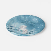 Pferd auf Snowy Night Winter Happy Birthday Pappteller (Schrägansicht)