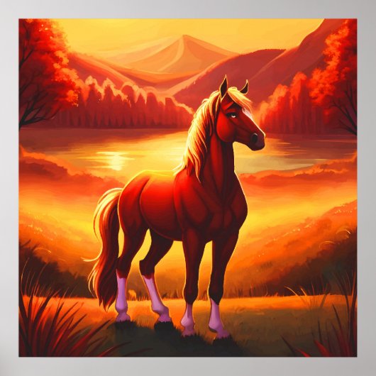 Pferd bei Sonnenuntergang Poster (Vorne)