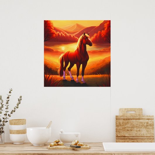 Pferd bei Sonnenuntergang Poster (Küche)