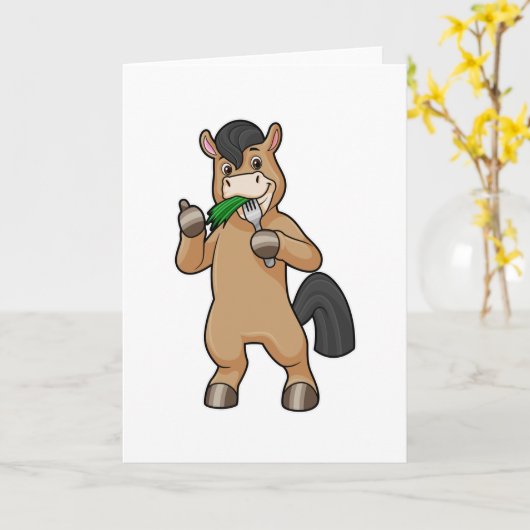 Pferd beim Essen Vegan Karte (Gelbe Blume)