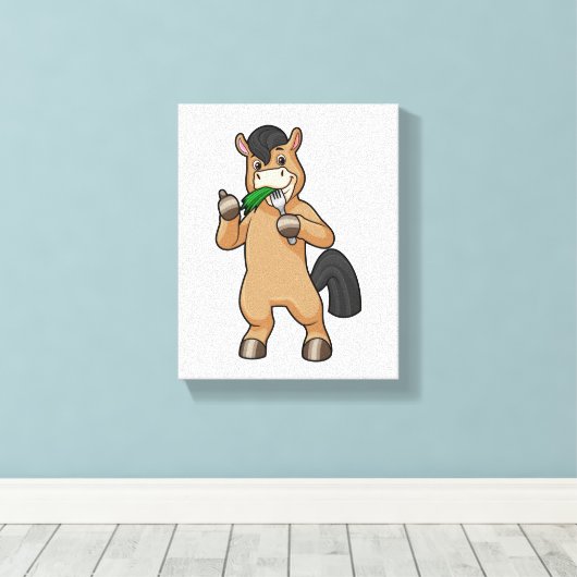 Pferd beim Essen Vegan Leinwanddruck (Insitu (Holzboden))