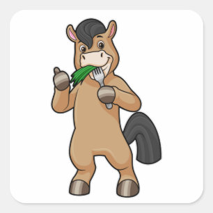 Pferd beim Essen Vegan Quadratischer Aufkleber