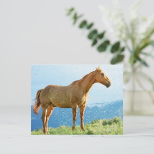 *~* Pferd - Berge Hügel AR22 Wasserfarbe Postkarte (Stehend Vorderseite)