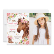 Pferd Birthday Invite Girl Cowgirl Pink Floral