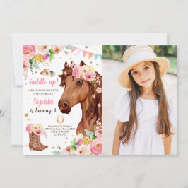 Pferd Birthday Invite Girl Cowgirl Pink Floral Einladung