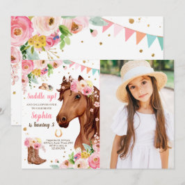 Pferd Birthday Invite Girl Cowgirl Pink Floral Einladung