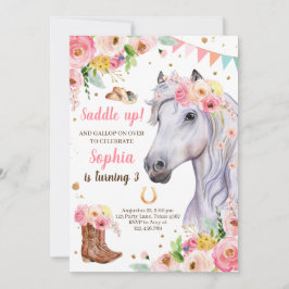 Pferd Birthday Invite Girl Cowgirl Pink Floral Einladung