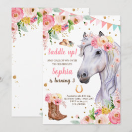 Pferd Birthday Invite Girl Cowgirl Pink Floral Einladung