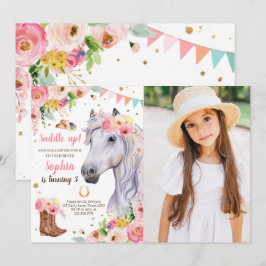 Pferd Birthday Invite Girl Cowgirl Pink Floral Einladung