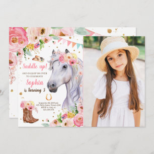 Pferd Birthday Invite Girl Cowgirl Pink Floral Einladung
