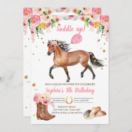 Pferd Birthday Invite Girl Cowgirl Pink Floral Einladung