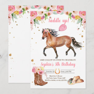 Pferd Birthday Invite Girl Cowgirl Pink Floral Einladung