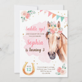 Pferd Birthday Invite Girl Cowgirl Pink Wasserfarb Einladung