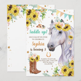 Pferd Birthday Invite Girl Cowgirl Sunflowers Blau Einladung