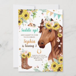 Pferd Birthday Invite Girl Cowgirl Sunflowers Pony Einladung