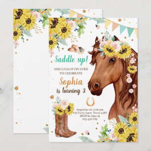 Pferd Birthday Invite Girl Cowgirl Sunflowers Pony Einladung