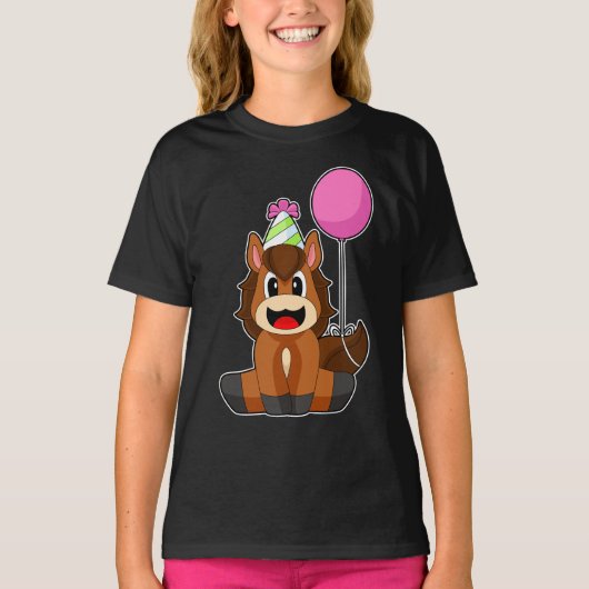 Pferd Birthday Party hat Ballon T-Shirt (Vorderseite)