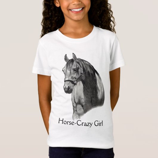 PFERD: BLEISTIFT: HORSE-CRAZY: MÄDCHEN T-Shirt (Vorderseite)