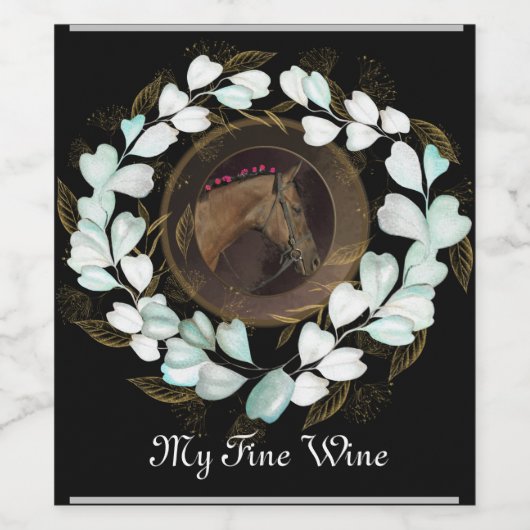 Pferd, Blumenmane, Laurel Getränkeetikett Weinetikett (Einzelnes Label)