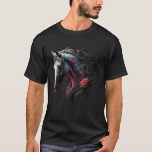 Pferd Bunte Blumen Kunst Tier Print Pferd Motiv T-Shirt