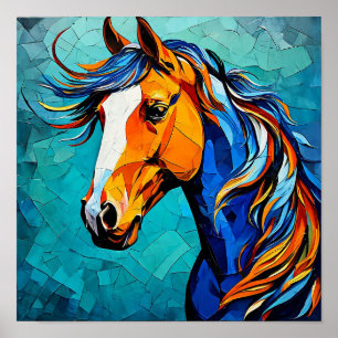 Pferd Buntglas Elegante Farbige Mosaik Kunst Poster