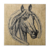 Pferd Cameo auf Burlap Fliese (Vorderseite)
