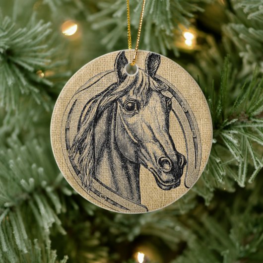 Pferd Cameo auf Burlap Keramik Ornament (Baum)