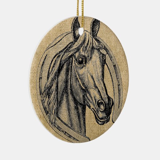 Pferd Cameo auf Burlap Keramik Ornament (Rechts)