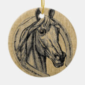 Pferd Cameo auf Burlap Keramik Ornament (Vorne)