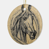 Pferd Cameo auf Burlap Keramik Ornament (Links)