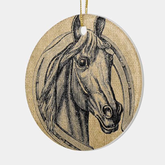 Pferd Cameo auf Burlap Keramik Ornament (Links)