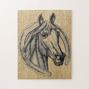 Pferd-Cameo auf Jute Puzzle
