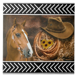 Pferd Cowboyhut Lasso Western Muster Fliese