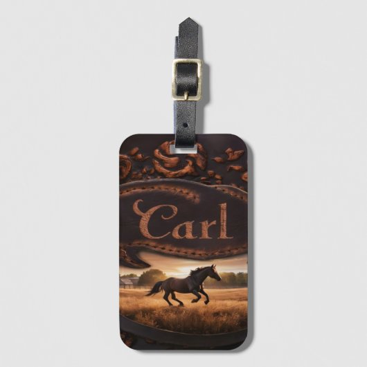 Pferd, das bei Sonnenuntergang vor Ort läuft Gepäckanhänger (Vorderseite Vertikal)