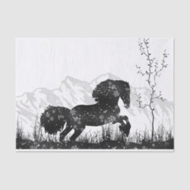 Pferd, das durch den Schnee-Winter-Berg stürmt Seidenpapier