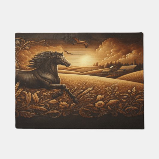 Pferd, das durch Felder läuft Fußmatte (Vorderseite)