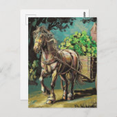 Pferd, das ein Herz voller Kleeblätter zieht Postkarte (Vorne/Hinten)