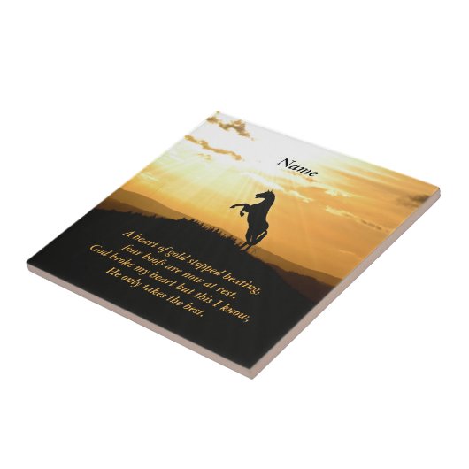 Pferd, das Silhouette am Sonnenaufgang aufrichtet Fliese (Seite)