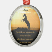 Pferd, das Silhouette am Sonnenaufgang aufrichtet Silbernes Ornament (Links)