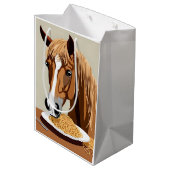 Pferd, das Spaghetti isst Mittlere Geschenktüte (Rückseite Schrägansicht)