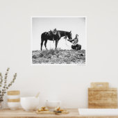 Pferd, das von einem Cowboyhut frisst. Poster (Küche)