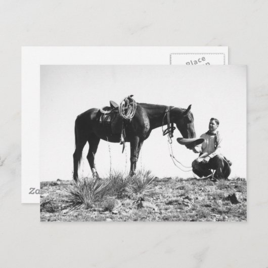 Pferd, das von einem Cowboyhut frisst. Postkarte (Vorne/Hinten)