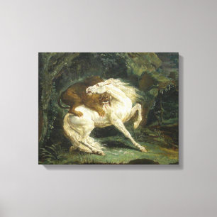 Pferd, das von einem Löwen angegriffen wird (von T Leinwanddruck