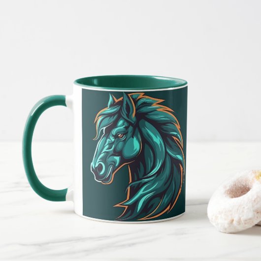 Pferd Design, Rustikale Bauernhoftier-Kunstbecher Tasse (Mit Donut)