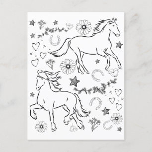 Pferd Doodle - Zum Ausmalen Feiertagspostkarte
