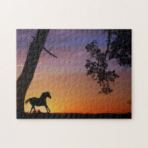 Pferd Eiche ad Südwest-Sonnenuntergang Puzzle
