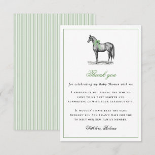 Pferd Equine Grün Elegant Vintage Baby Shower Dankeskarte