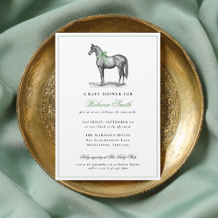 Pferd Equine Grün Elegante Vintage-Baby-Party Einladung