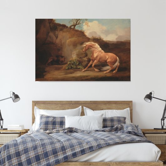 "Pferd erschreckt durch einen Löwen" von George St Leinwanddruck (Insitu (Schlafzimmer))