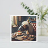 Pferd essen Kuchen Geburtstagseinladung, Pferdefre Einladung (Stehend Vorderseite)